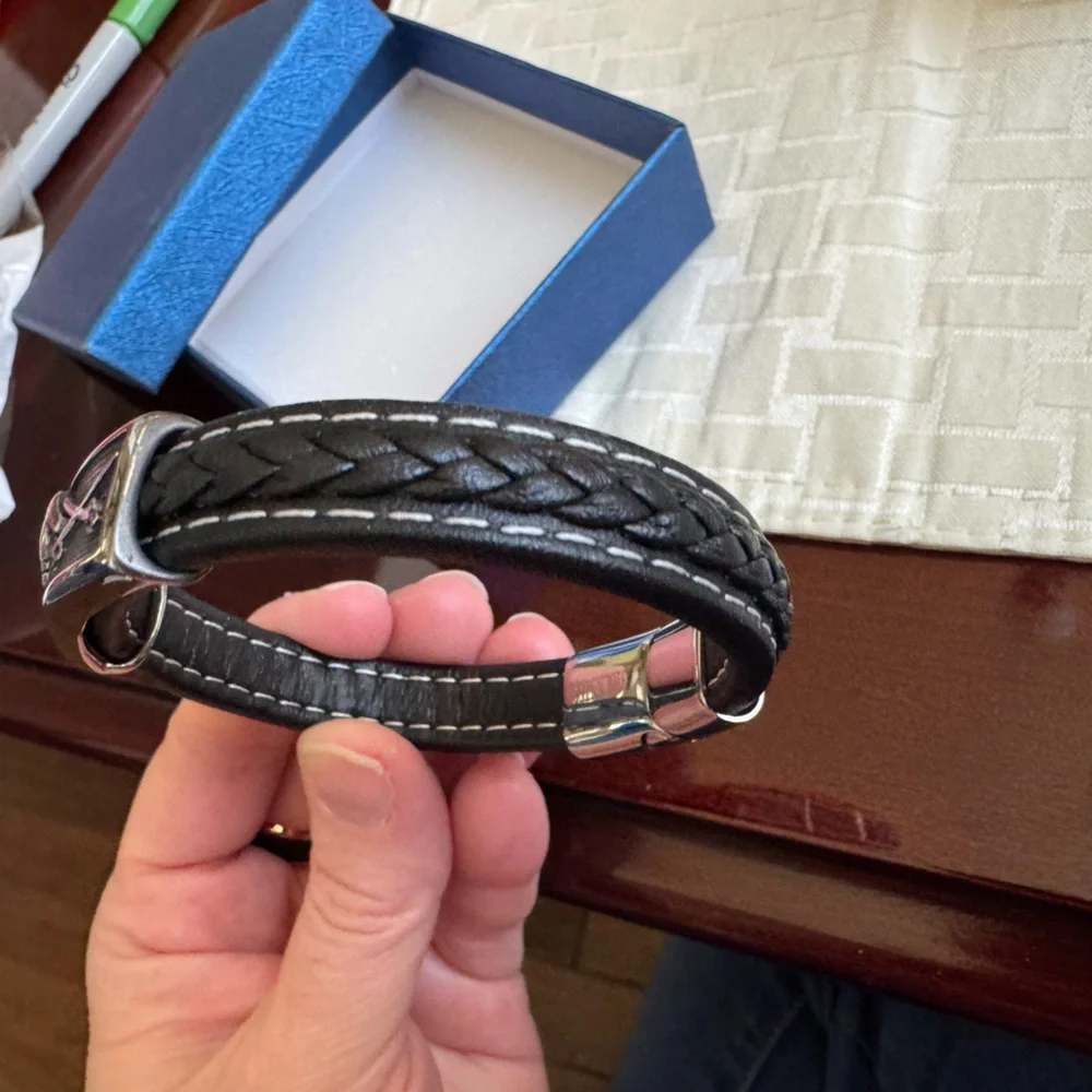 Stainless Steel and Braided Leather Pirate Sword Bracelet 8 inches Men Women
